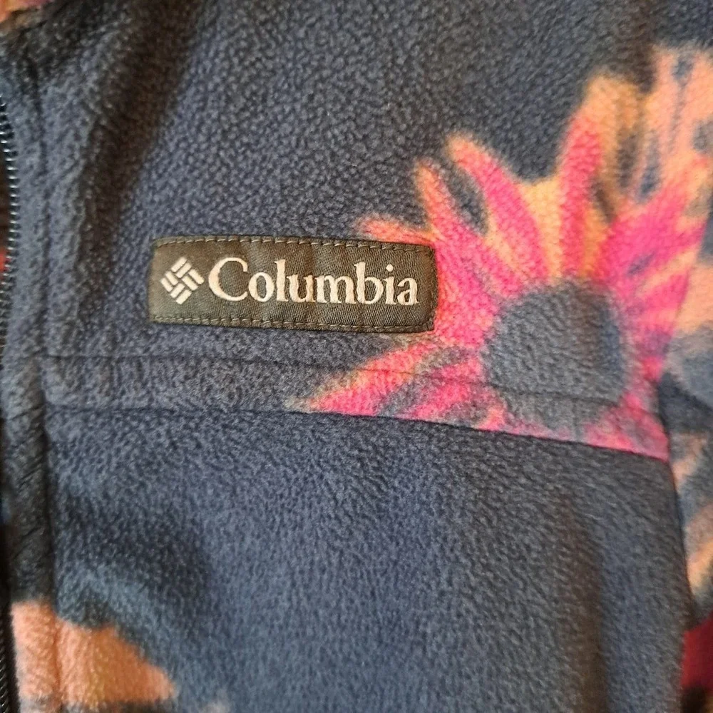 Columbia Girls XS 6/7 Fleece Jacket Navy Pink Floral Full Zip Benton Springs